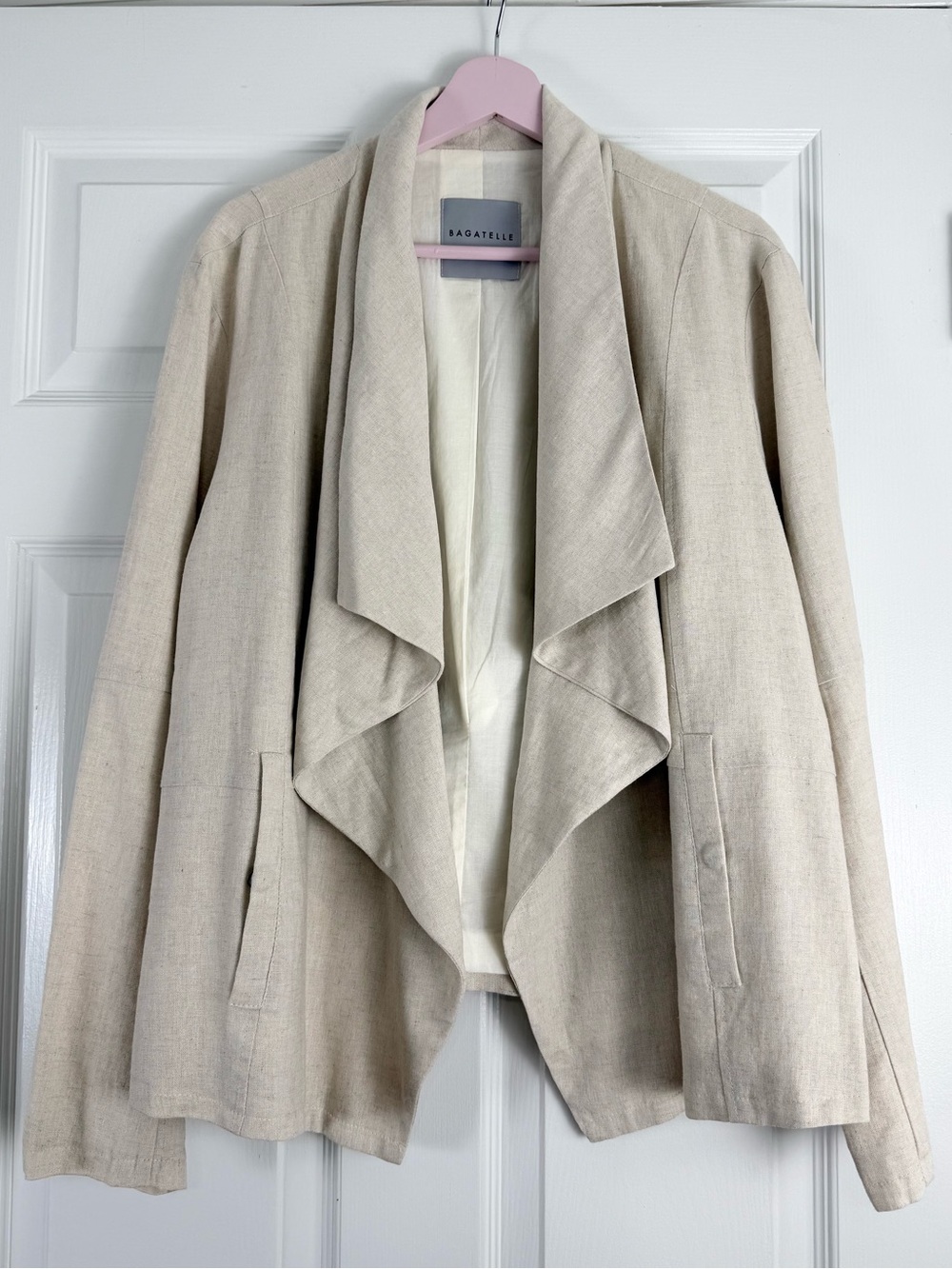 NWT Bagatelle Women's Cream Linen Blend Drape Front Old Money Blazer Jacket 1X